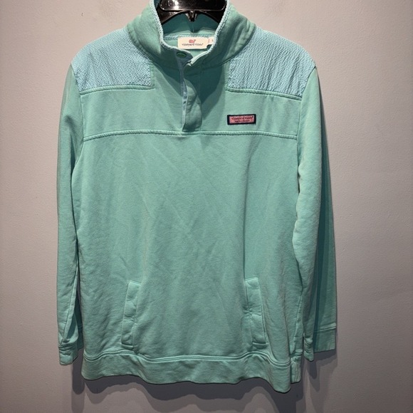 Vineyard Vines Jacket Womens Mint Green Striped 1/4 Zip Fleece‎ Pullover SzS - Picture 1 of 8